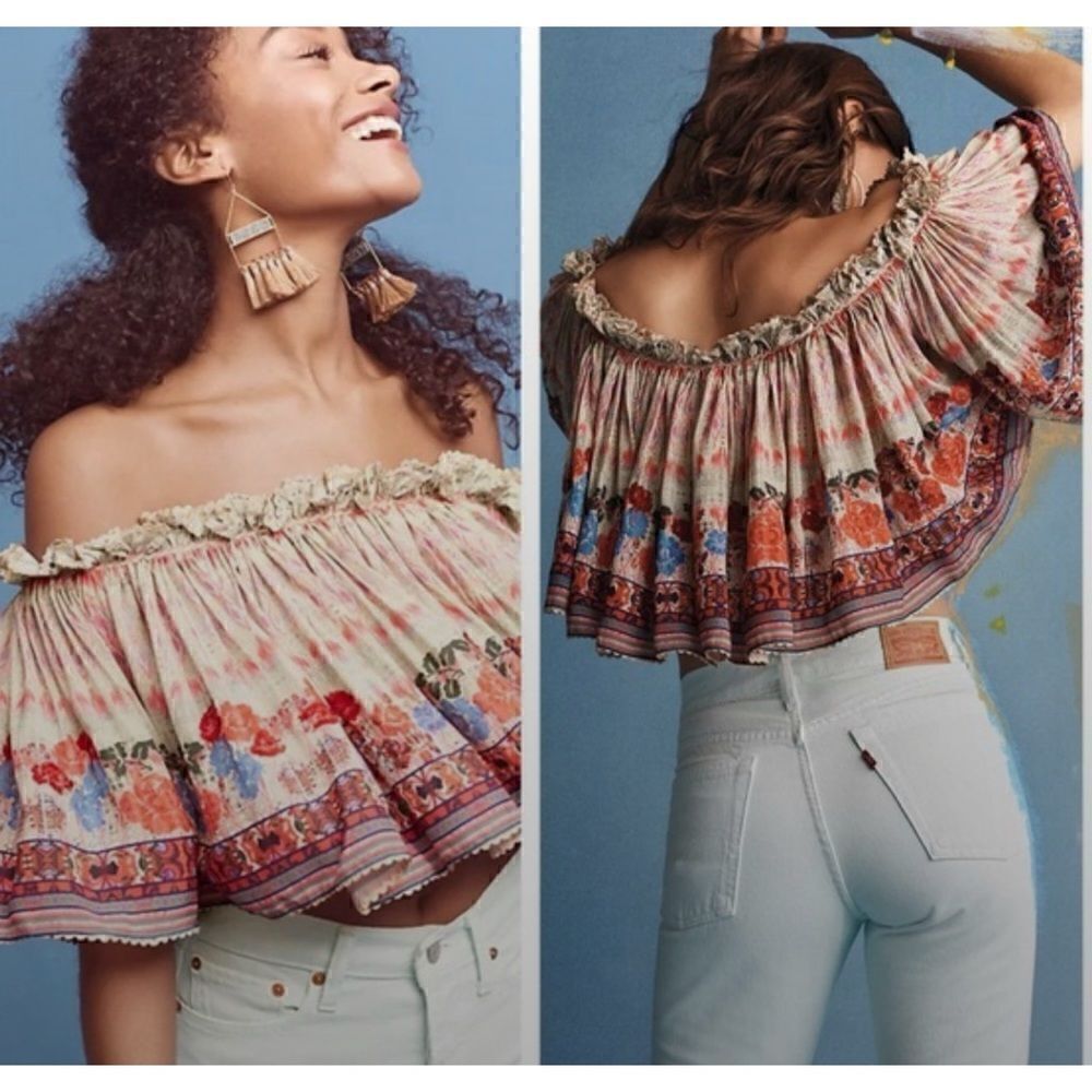 Like new Bhanuni By Jyoti
Antrhopologie Printed Off-Shoulder
Crop Top Sz M - Picture 3 of 7